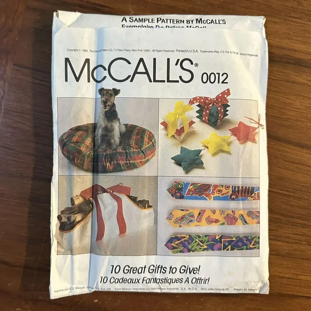 UNCUT McCall’s SEWING PATTERN 0012 LOG CARRIER DOG BED APRON NECKTIE